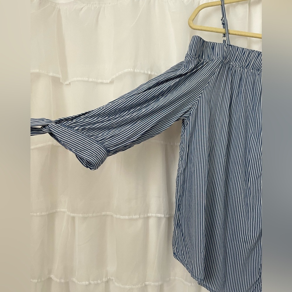 Iz Byer Blue and White Striped Button Down Shirt - Picture 2 of 9